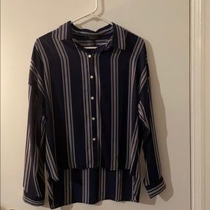 Navy and white striped blouse